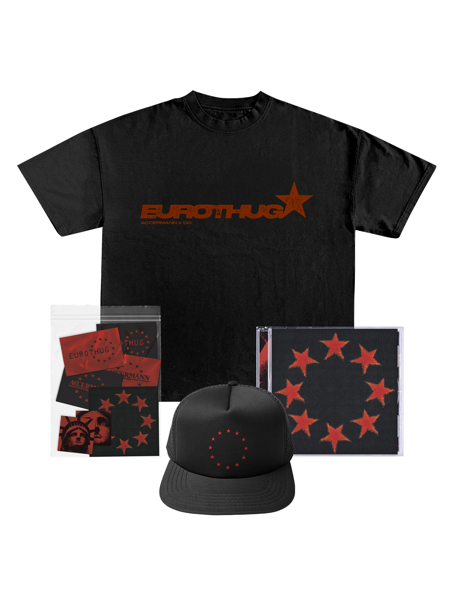 Accermann & Co. T-Shirt, Cap, Sticker & CD Bundle